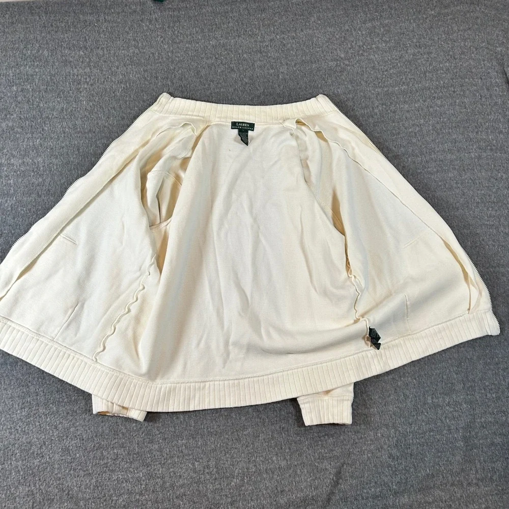 Lauren Ralph Lauren Womens Full Zip Jacket Cream Size L Ski Team Distressed - Picture 2 of 15